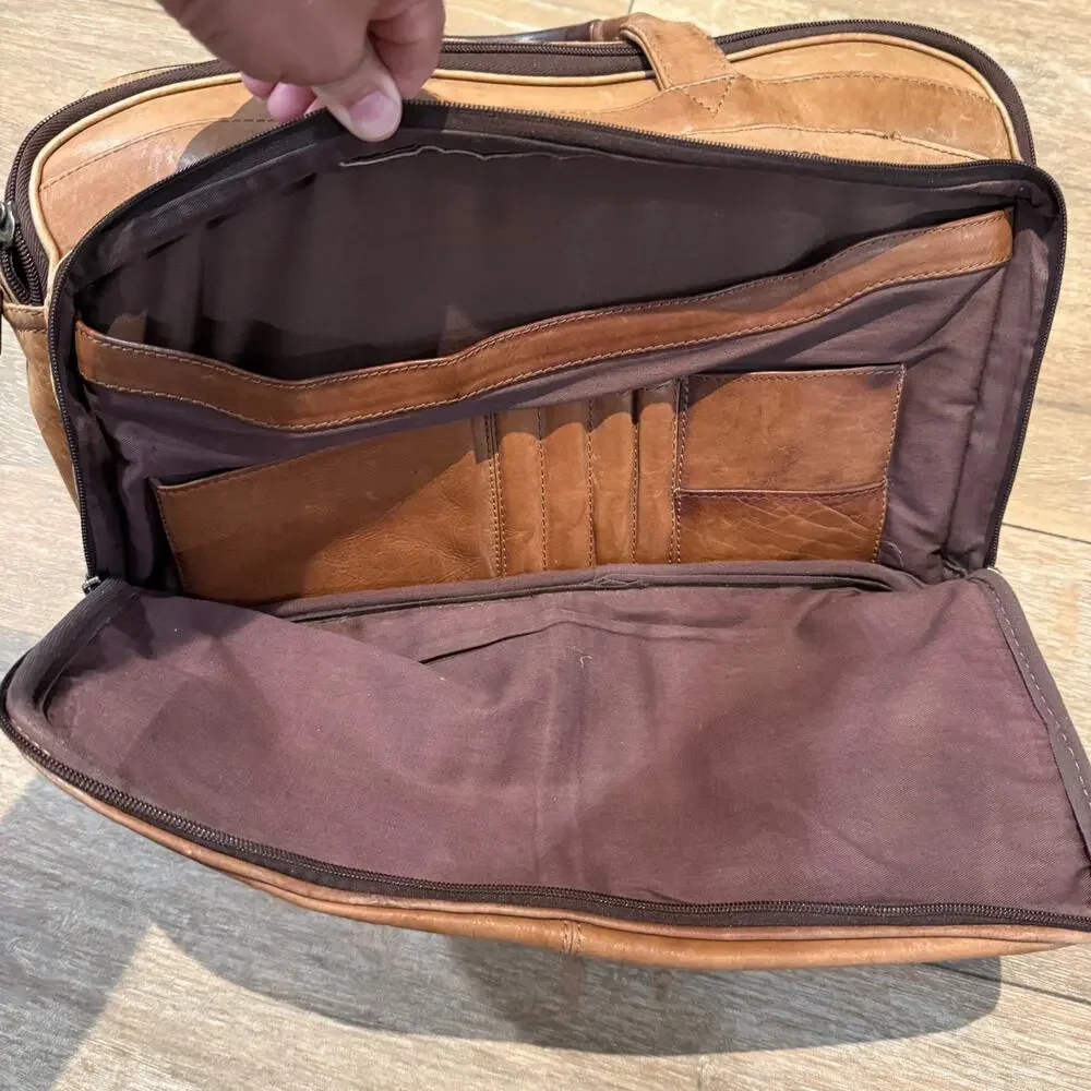 Ansun Brown Leather Laptop Bag